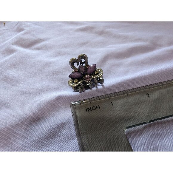Vintage Heart-Shaped Floral Hair Clip With Purple Stones & Rhinestones - Picture 2 of 2